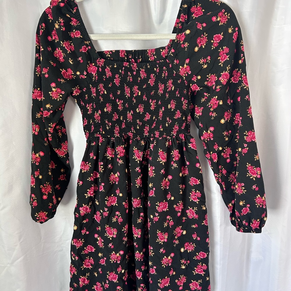 Old Navy Black and Pink Floral Long Sleeve Dress